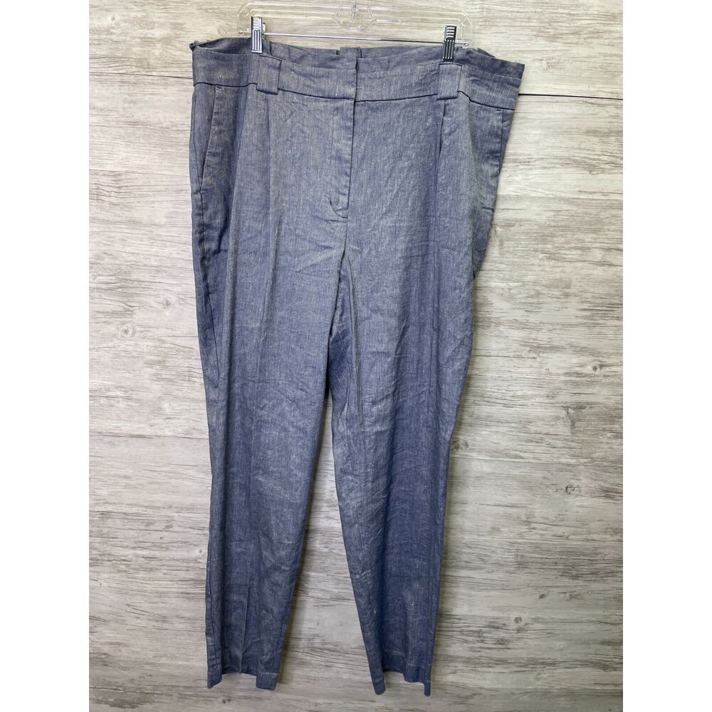 Express Pants Womens 18L Blue Ankle High Rise Paperbag Waist Linen Blend‎
